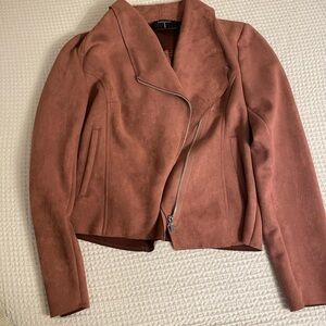 Tahari Women's Suede Leather Jacket in Rust Burgundy